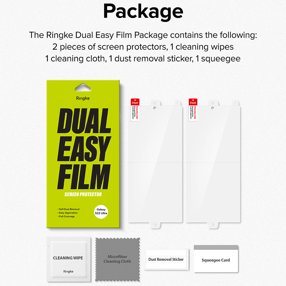 Película Protetora de Ecrã Ringke Dual Easy para Samsung Galaxy S22 Ultra 5G S908, Plástico, Conjunto de 2 peças