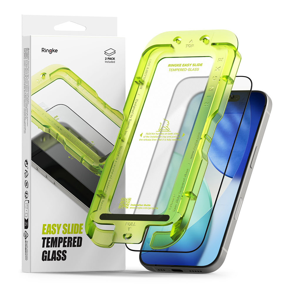 Película protetora de ecrã Ringke Easy Slide para Apple iPhone 17 Pro, Vidro Temperado, Cola Total, Conjunto de 2 unidades