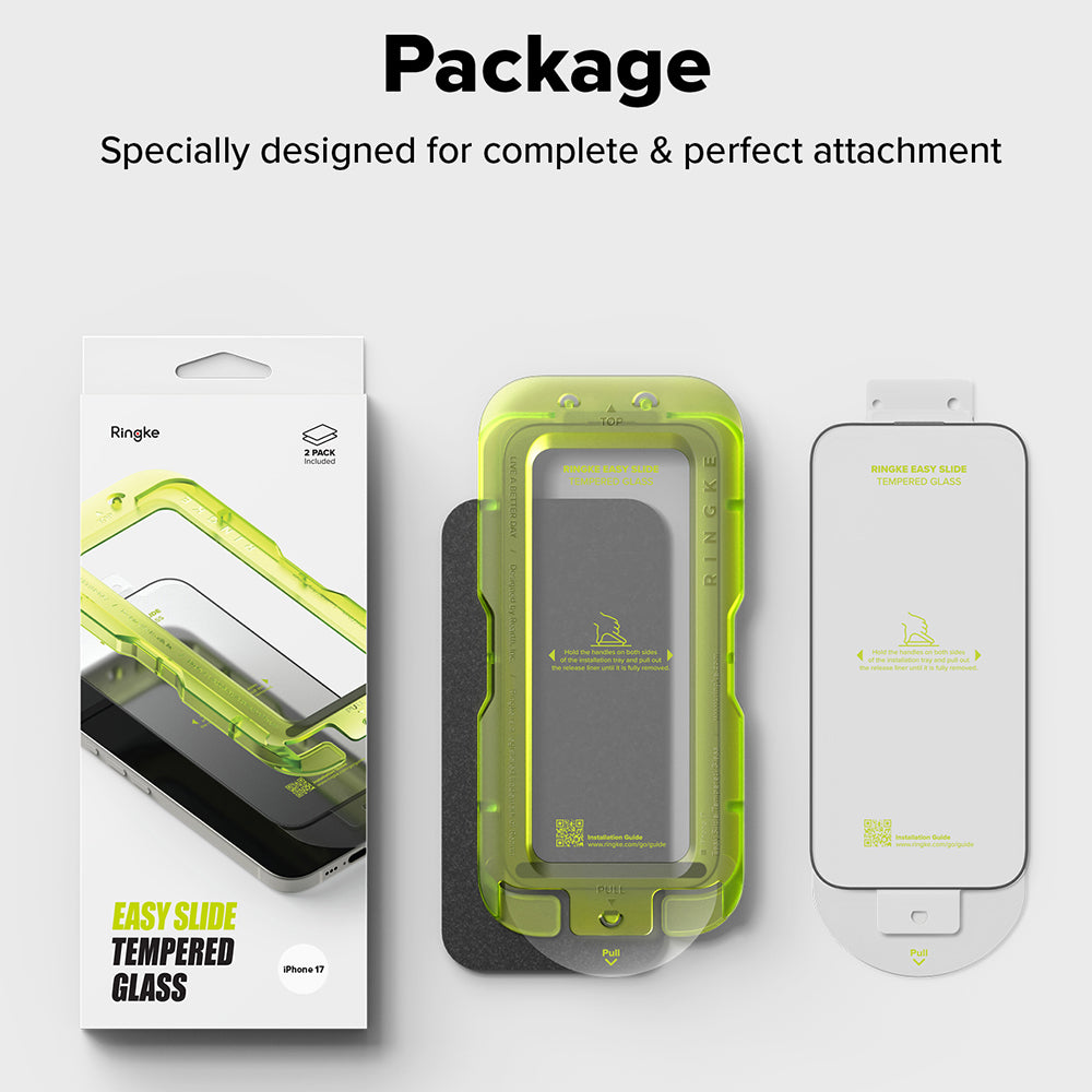 Película protetora de ecrã Ringke Easy Slide para Apple iPhone 17 Pro, Vidro Temperado, Cola Total, Conjunto de 2 unidades
