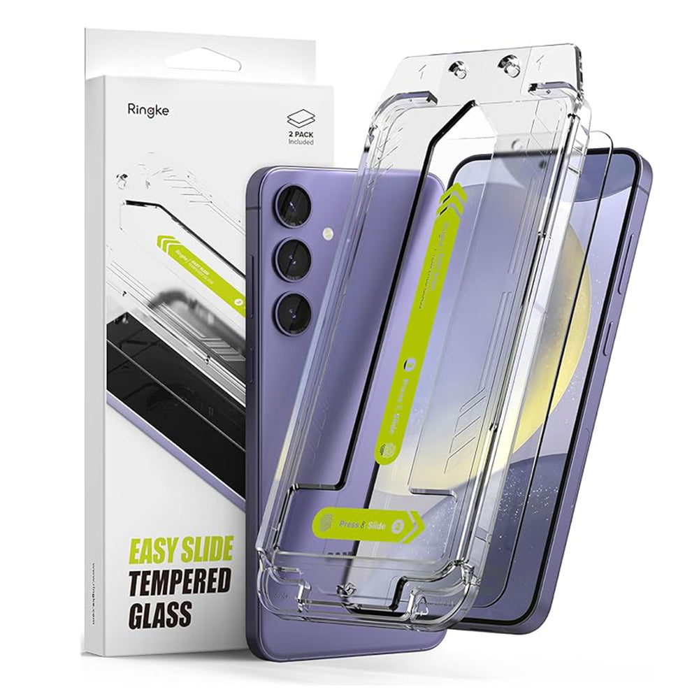 Película protetora de ecrã Ringke Easy Slide para Samsung Galaxy S25 FE, Vidro Temperado, Cola Total, Conjunto de 2 unidades