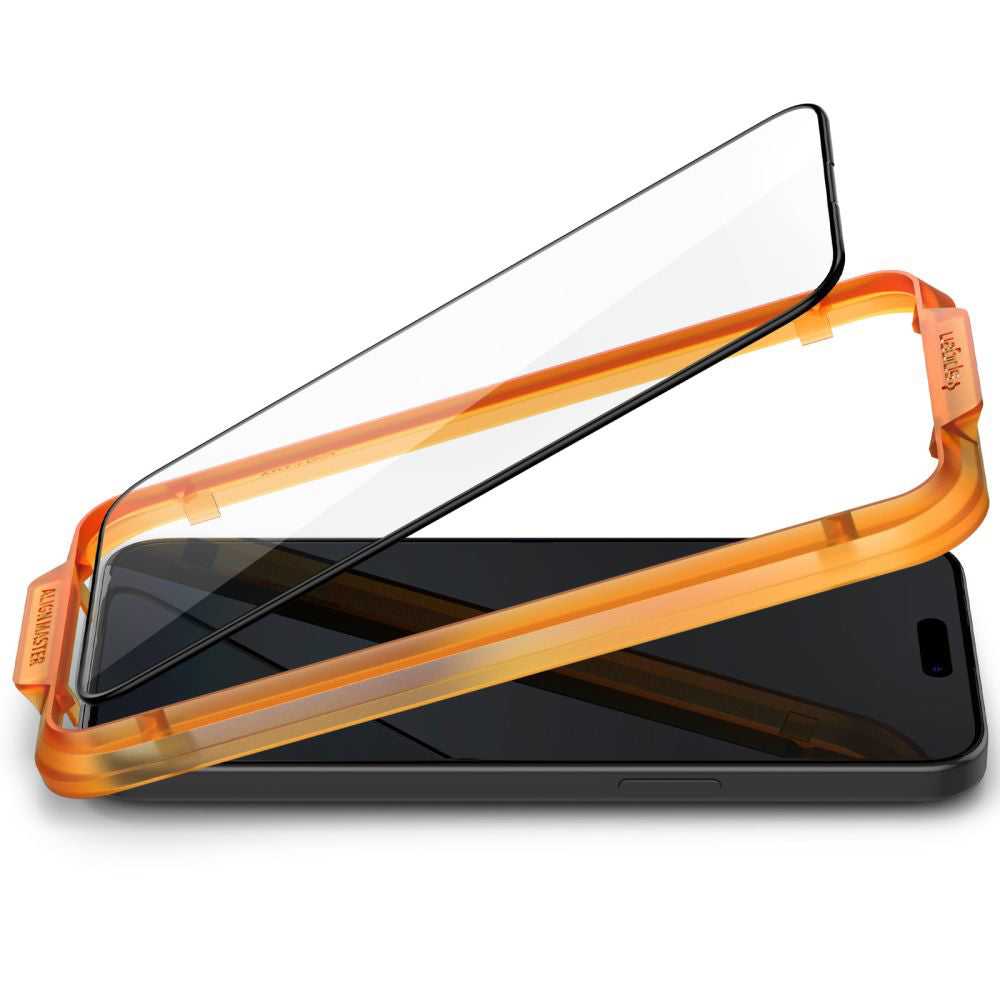 Película Protetora de Ecrã Spigen GlastR Align Master para Apple iPhone 15 Plus, Vidro Temperado, Full Glue, Conjunto de 2 peças, Preta AGL06886