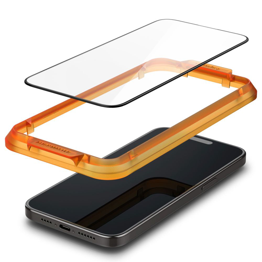 Película Protetora de Ecrã Spigen GlastR Align Master para Apple iPhone 15, Vidro Temperado, Full Glue, Conjunto de 2 peças, Preta AGL06906