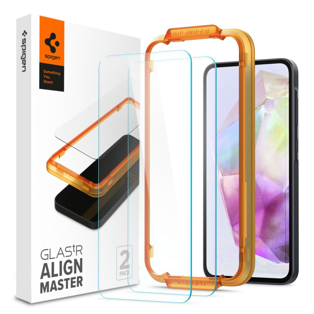 Película Protetora de Ecrã Spigen GlastR Align Master para Samsung Galaxy M35 / A35 5G A356, Vidro Temperado, Colagem Total, Conjunto de 2 peças AGL07772