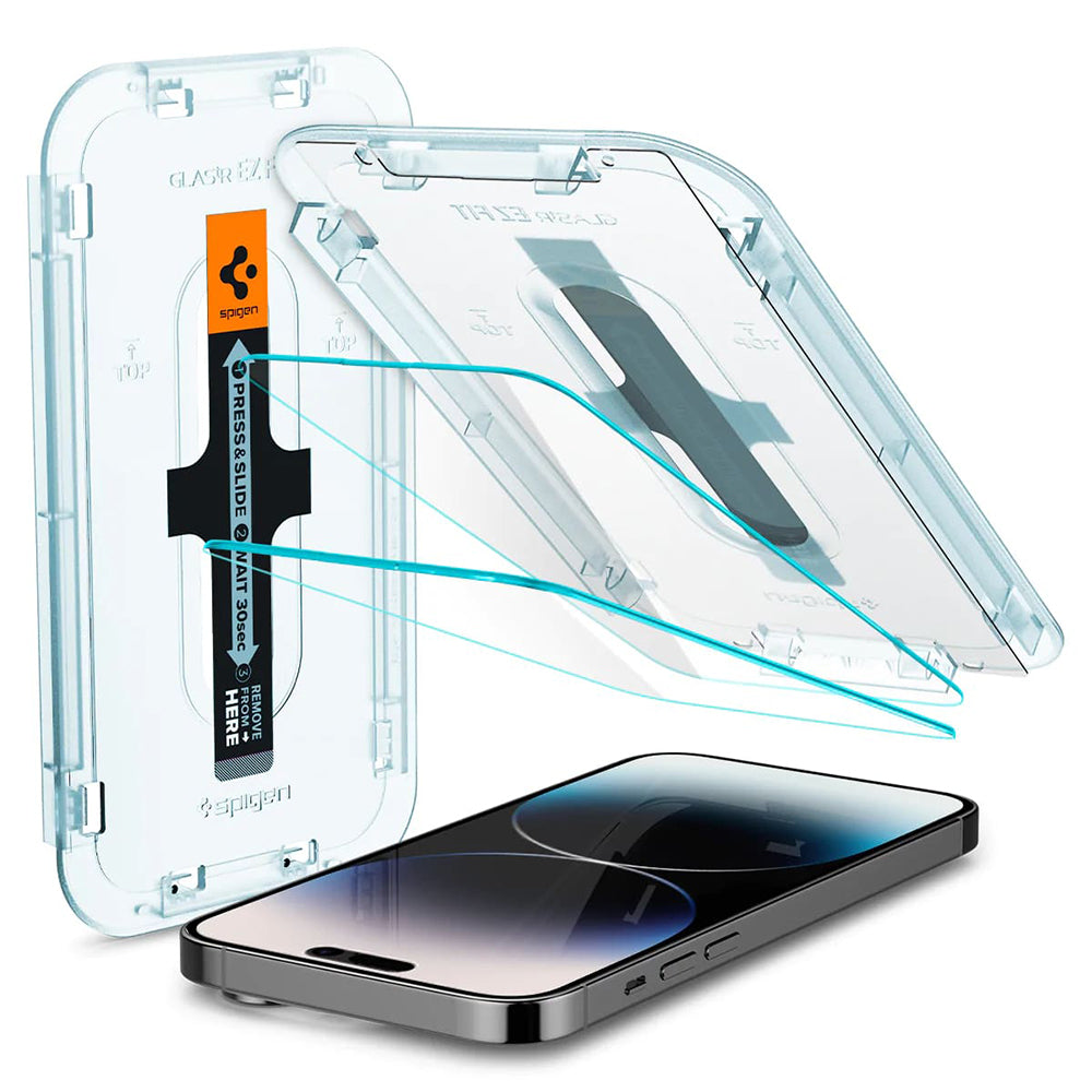 Película Protetora de Ecrã Spigen GlastR EZ FIT para Apple iPhone 14 Pro, Vidro Temperado, Full Glue, Conjunto de 2 peças