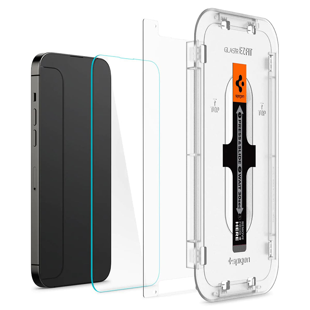 Película Protetora de Ecrã Spigen GlastR EZ FIT para Apple iPhone 14 Pro, Vidro Temperado, Full Glue, Conjunto de 2 peças
