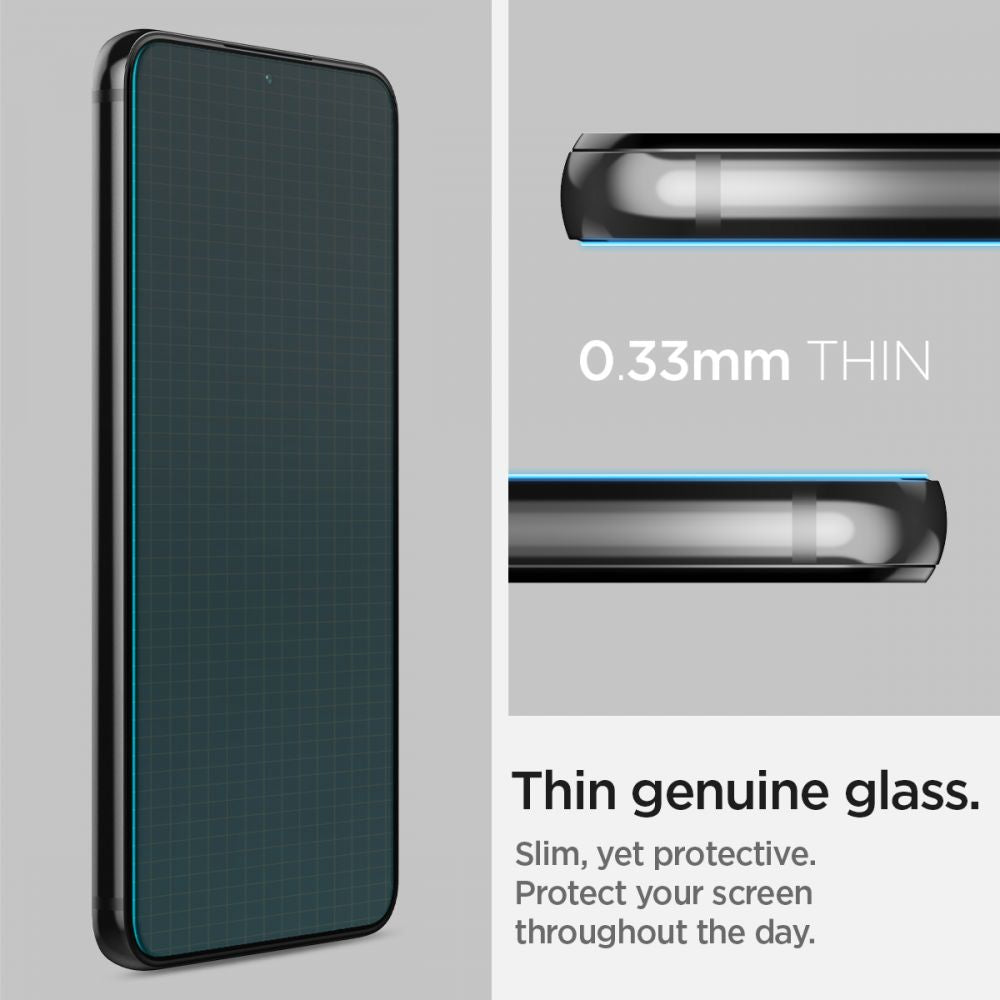 Película protetora de ecrã Spigen GlastR EZ FIT para Samsung Galaxy S22 5G S901, Vidro Temperado, Cola Total, Conjunto de 2 unidades AGL04151