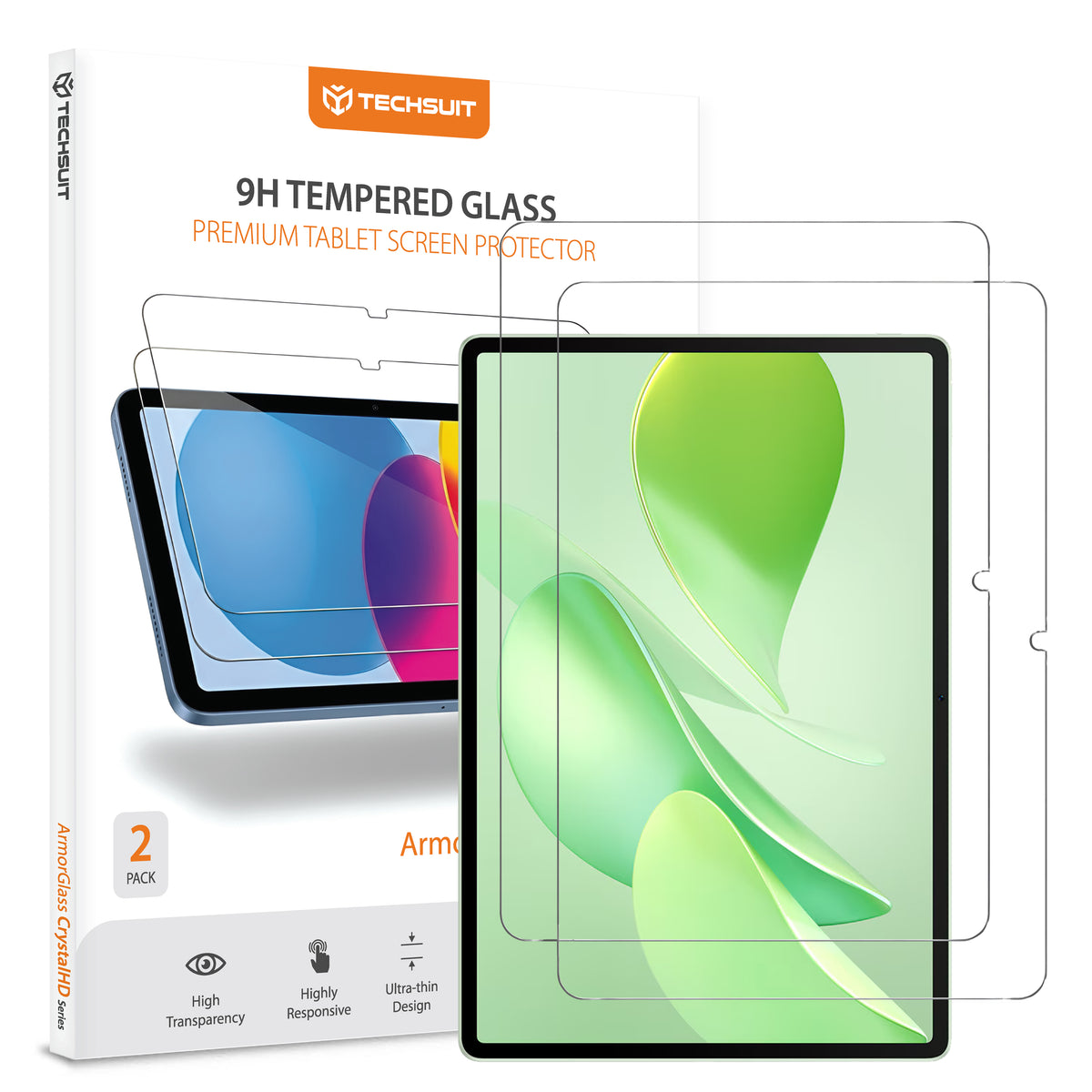 Película Protetora de Ecrã Techsuit ArmorGlass CrystalHD para Huawei MatePad 12 X (2025), Vidro Temperado, Full Glue, Conjunto de 2 peças.