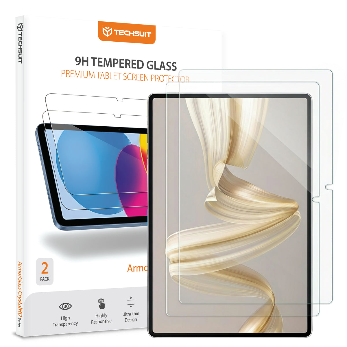 Película Protetora de Ecrã Techsuit ArmorGlass CrystalHD para Huawei MatePad Pro 12.2 (2025), Vidro Temperado, Full Glue, Conjunto de 2 peças.
