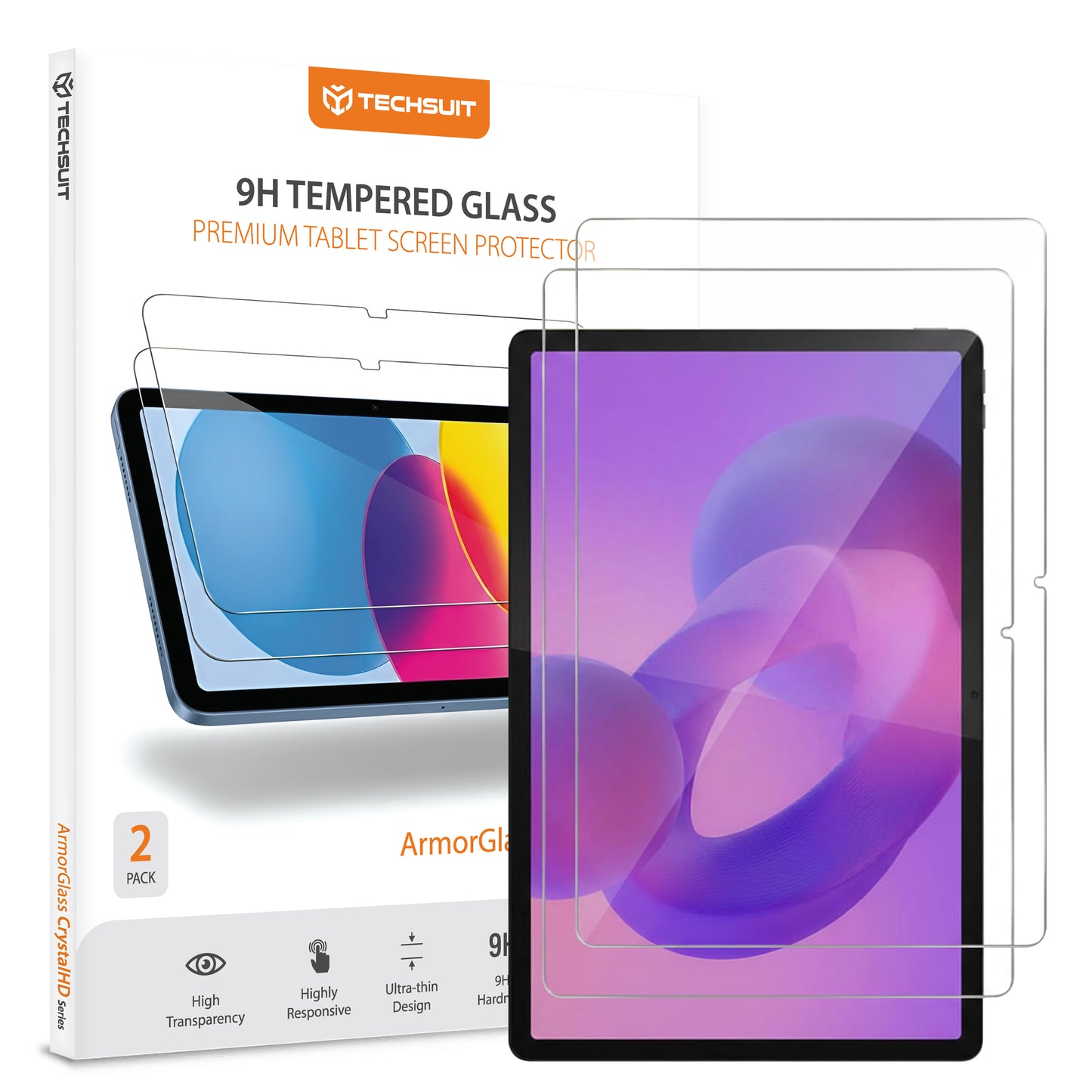 Película Protetora de Ecrã Techsuit ArmorGlass CrystalHD para Lenovo Idea Tab Pro, Vidro Temperado, Full Glue, Conjunto de 2 peças.