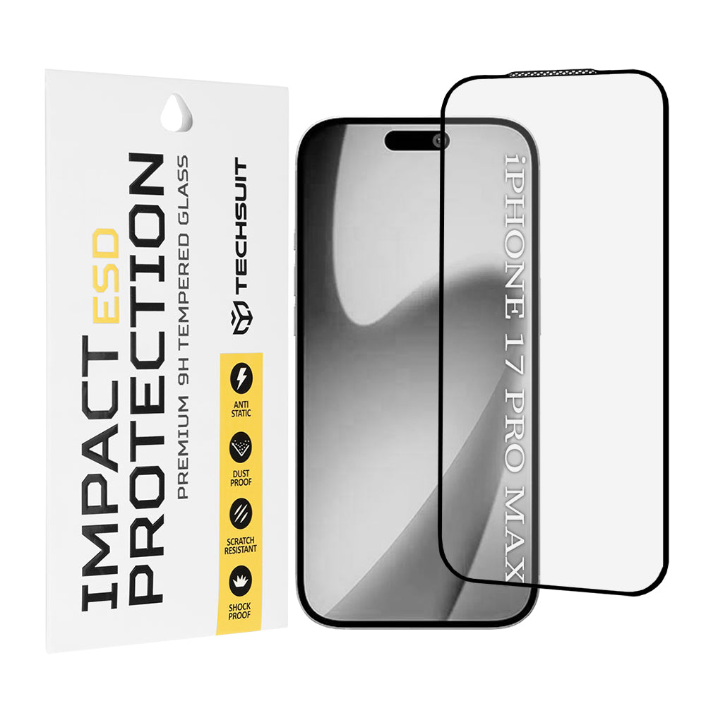 Película Protetora de Ecrã Techsuit para Apple iPhone 17 Pro Max, Vidro Temperado, Full Glue, Preta
