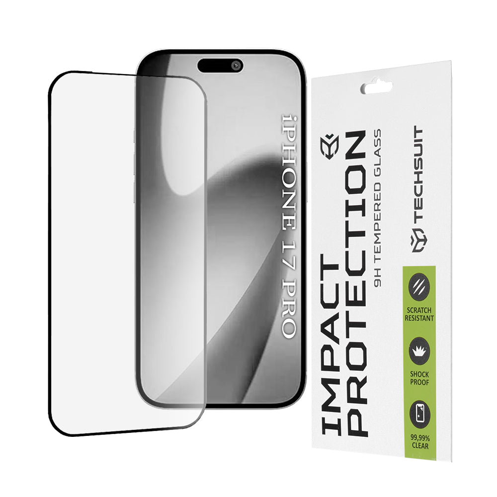 Película de Proteção de Ecrã Techsuit para Apple iPhone 17 Pro, Vidro Temperado, Full Glue, 111D, Preta