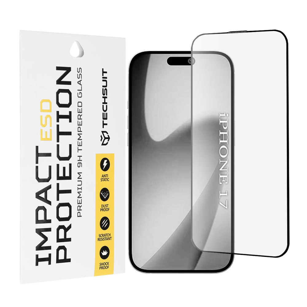 Película Protetora de Ecrã Techsuit para Apple iPhone 17, Vidro Temperado, Full Glue, Preta