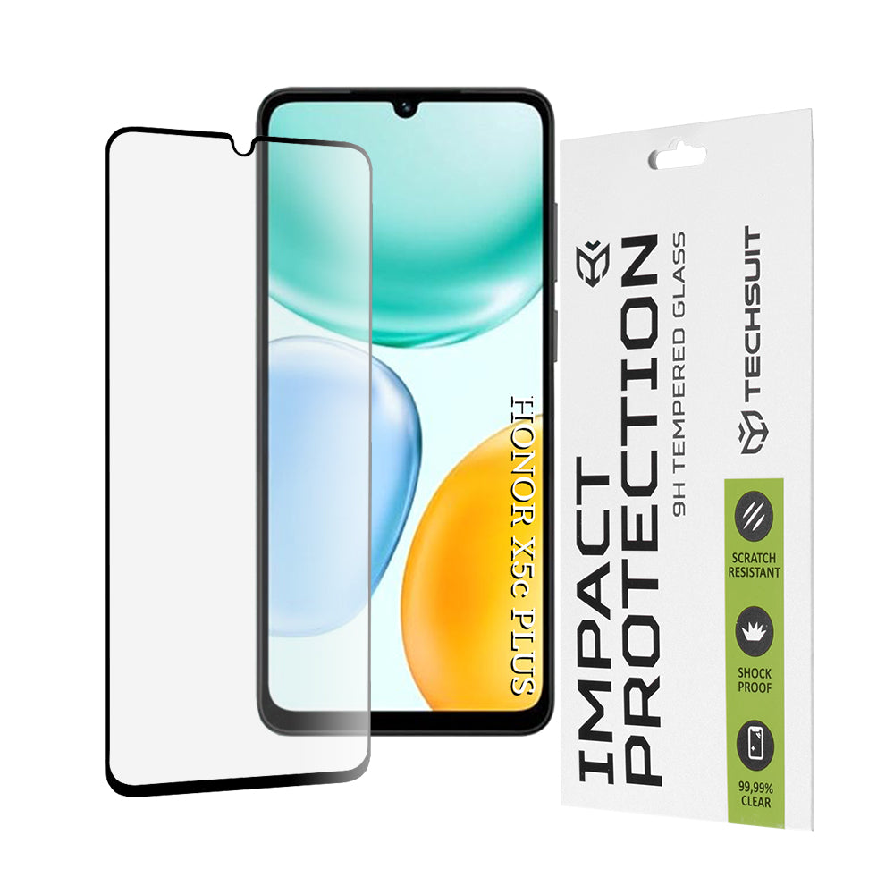 Película de Proteção de Ecrã Techsuit para Honor X5c Plus, Vidro Temperado, Full Glue, 111D, Preta