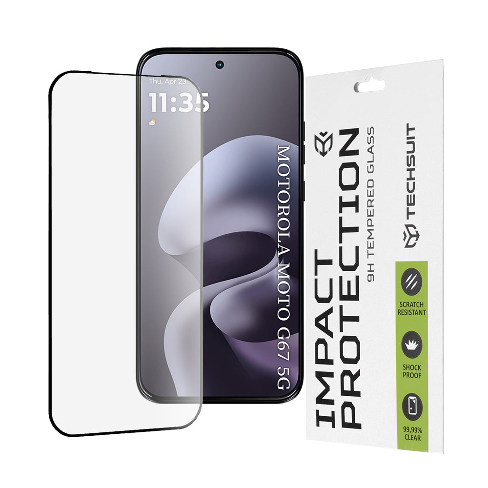 Película de Proteção de Ecrã Techsuit para Motorola Moto G77 / G67, Vidro Temperado, Full Glue, 111D, Preta
