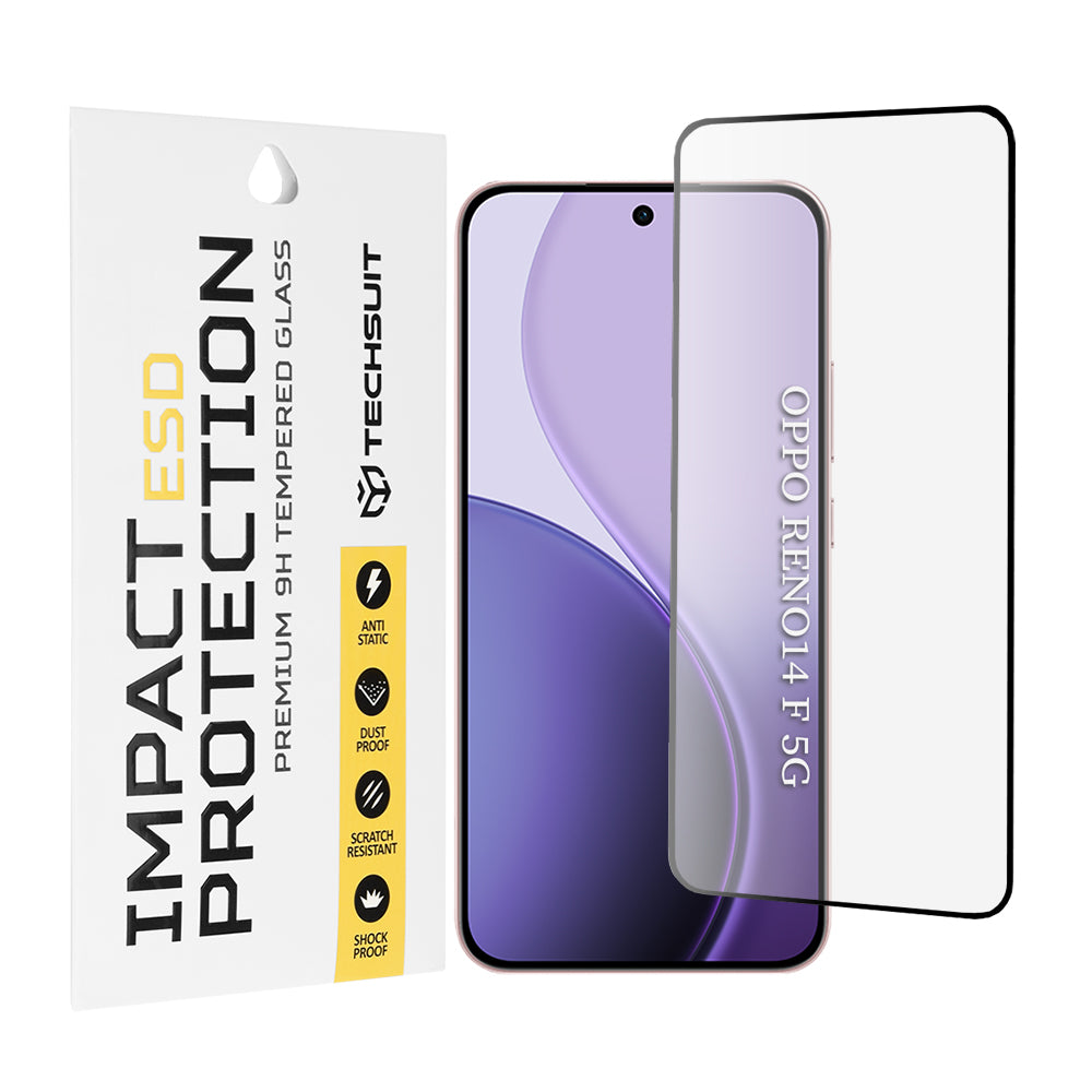 Película protetora de ecrã Techsuit para Oppo Reno14 FS 5G / Reno14 F, Vidro Temperado, Cola Total, Preta