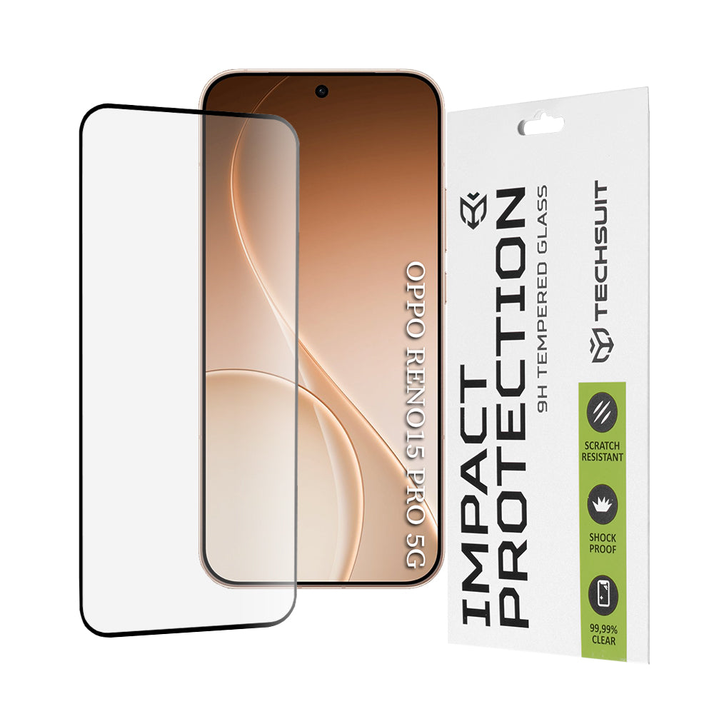 Película de Proteção de Ecrã Techsuit para Oppo Reno15 Pro, Vidro Temperado, Full Glue, 111D, Preta