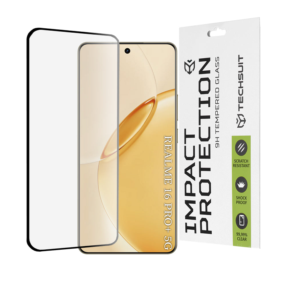 Película de Proteção de Ecrã Techsuit para Realme 16 Pro+, Vidro Temperado, Full Glue, 111D, Preta