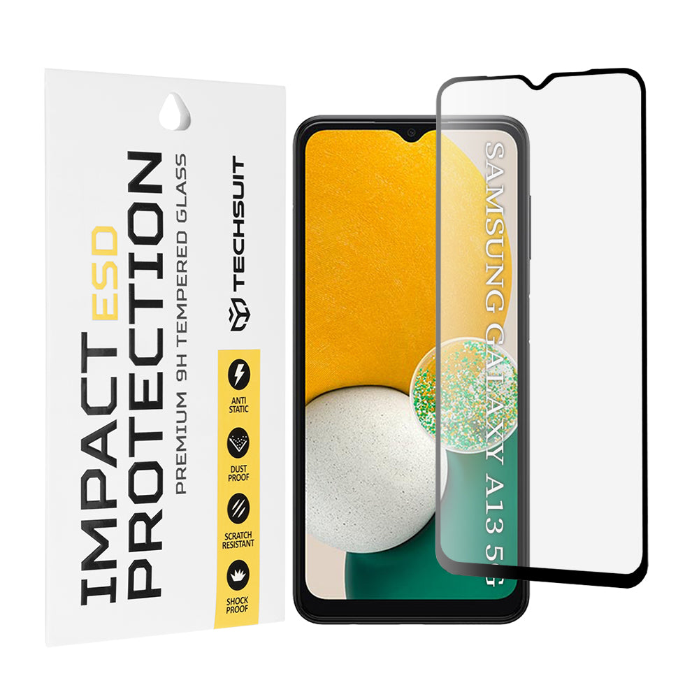 Película protetora de ecrã Techsuit para Samsung Galaxy A04 A045 / A04s A047 / A13 5G A136, Vidro Temperado, Cola Total, Preta