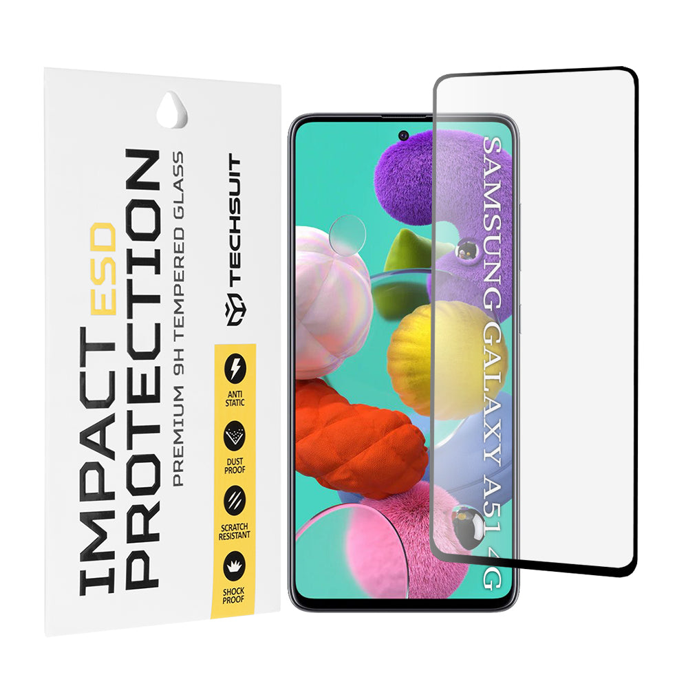 Película protetora de ecrã Techsuit para Samsung Galaxy A51 5G A516 / A51 A515, Vidro Temperado, Cola Total, Preta