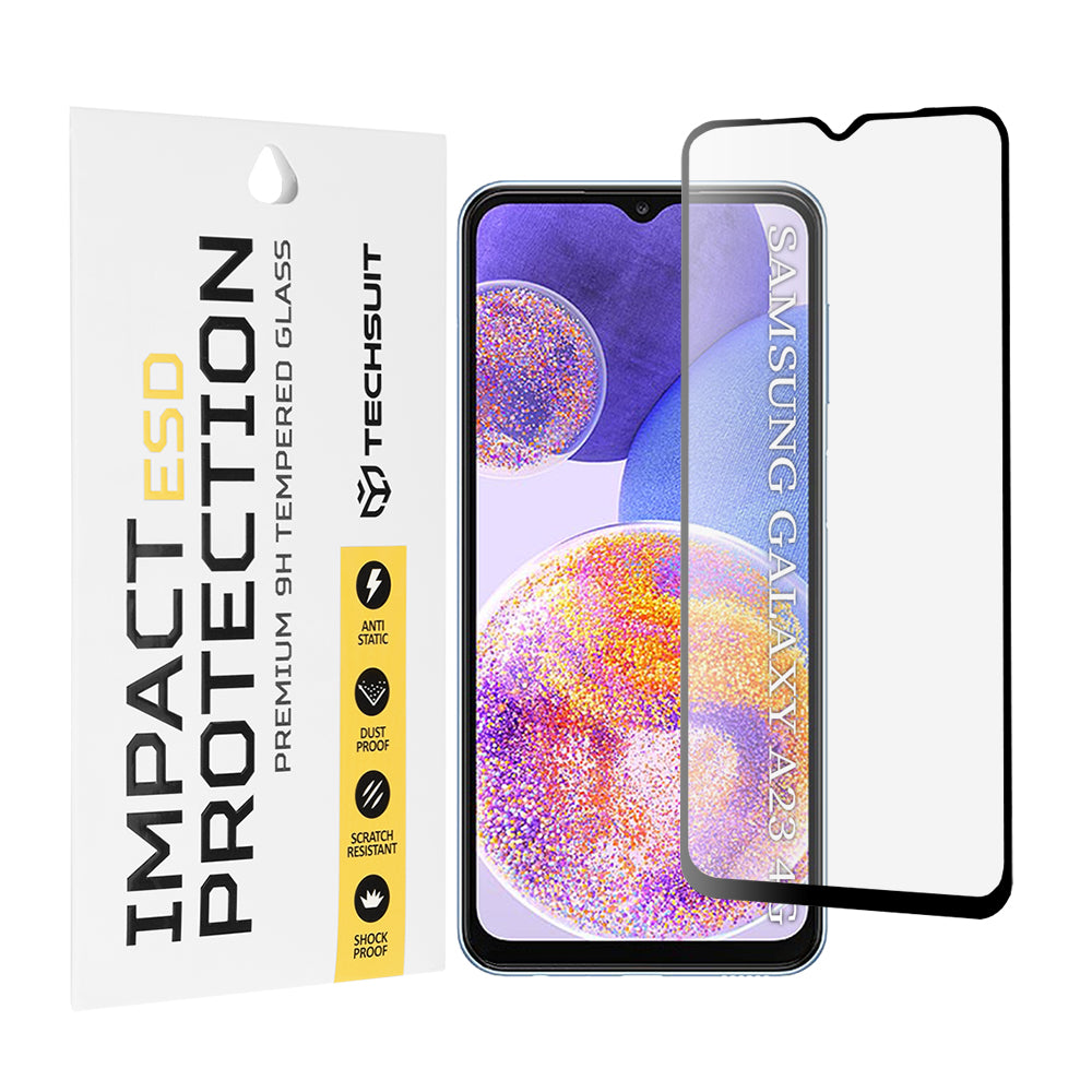 Película protetora de ecrã Techsuit para Samsung Galaxy M13 M135 / F13 E135 / A23 5G A236 / A23 A235 / M23 M236, Vidro Temperado, Cola Total, Preta