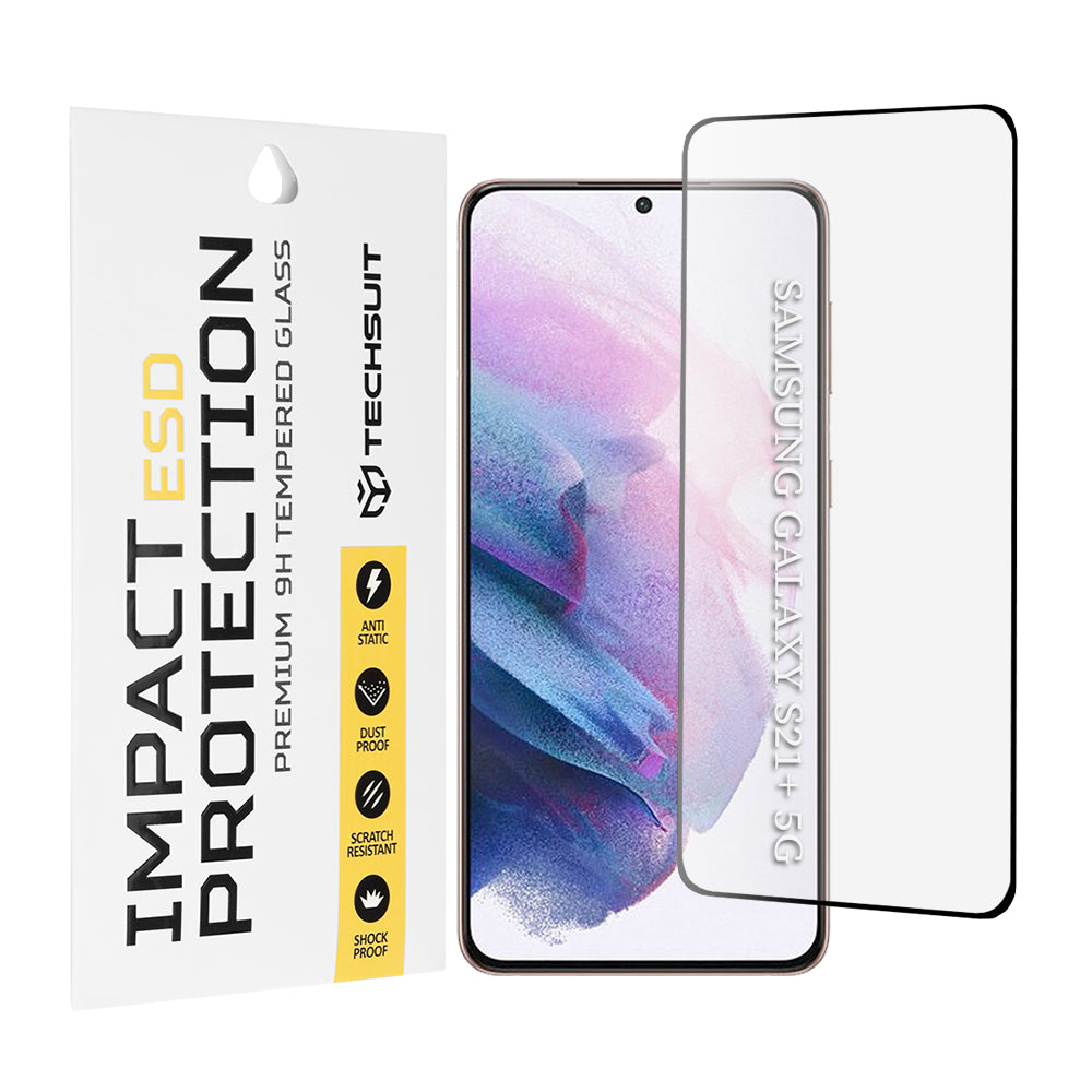 Película protetora de ecrã Techsuit para Samsung Galaxy S21+ 5G G996, Vidro Temperado, Cola Total, Preta
