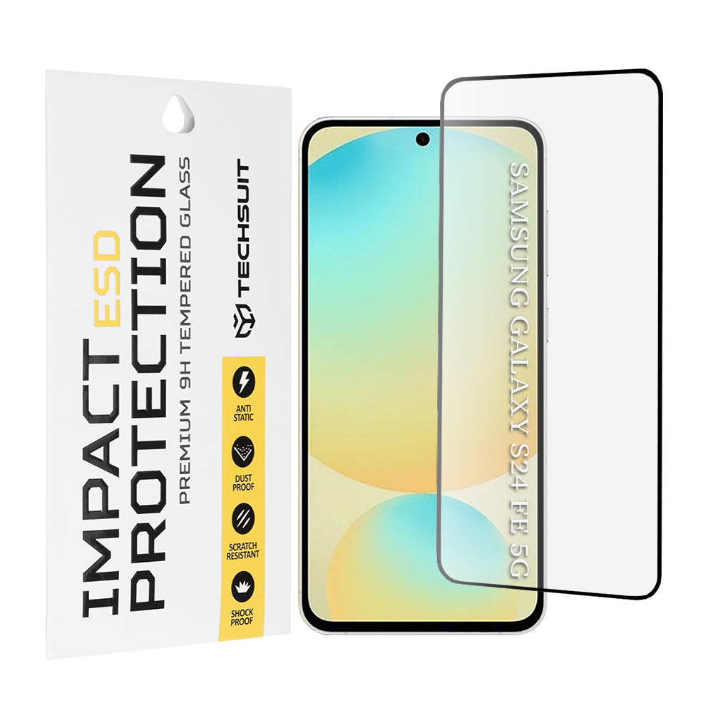 Película protetora de ecrã Techsuit para Samsung Galaxy S24 FE S721, Vidro Temperado, Cola Total, Preta