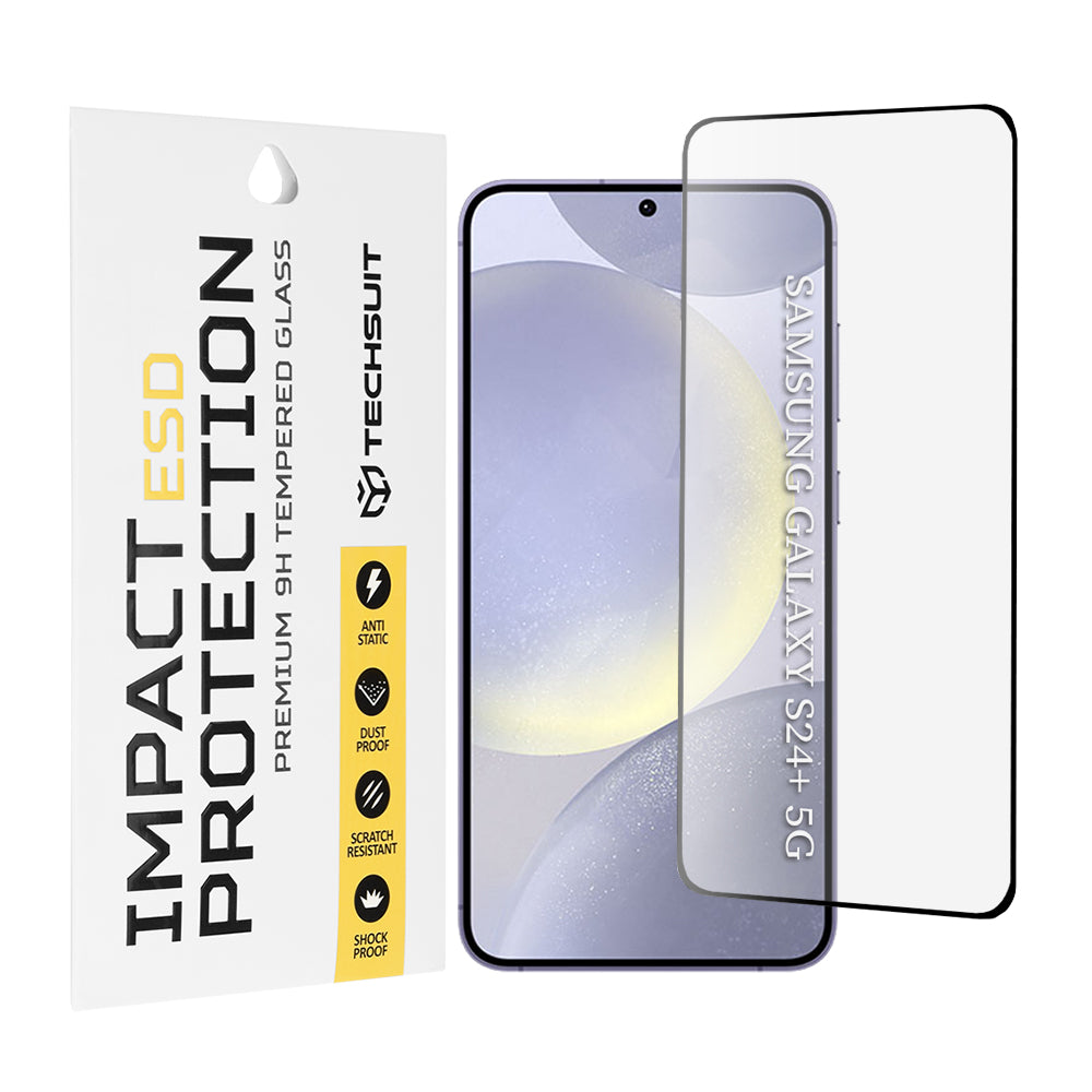 Película protetora de ecrã Techsuit para Samsung Galaxy S24+ S926, Vidro Temperado, Cola Total, Preta