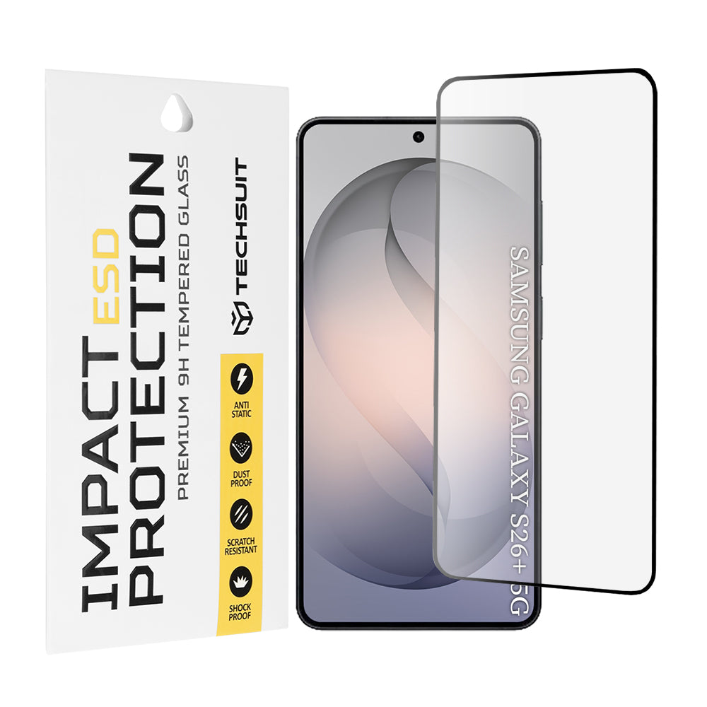 Película Protetora de Ecrã Techsuit para Samsung Galaxy S26 Plus S947, Vidro Temperado, Full Glue, Preta