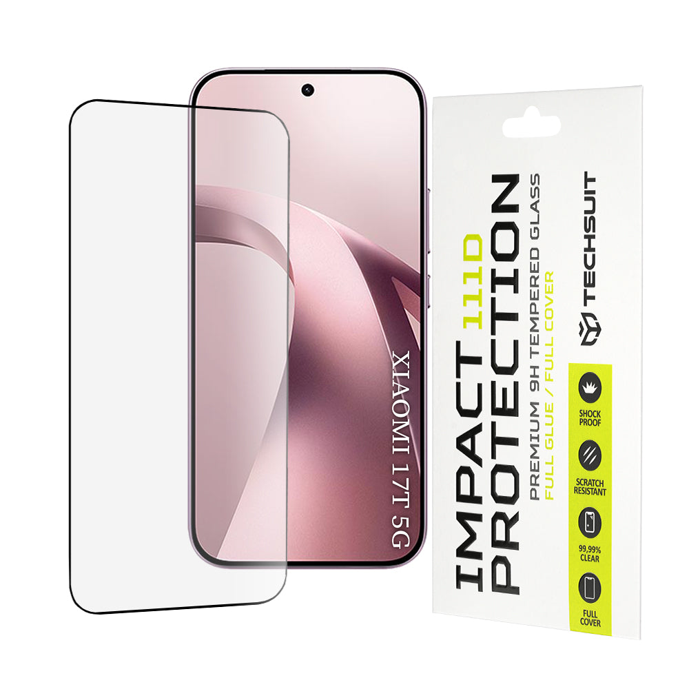 Película protetora de ecrã Techsuit para Xiaomi 17T, Vidro Temperado, Full Glue, 111D, Preto