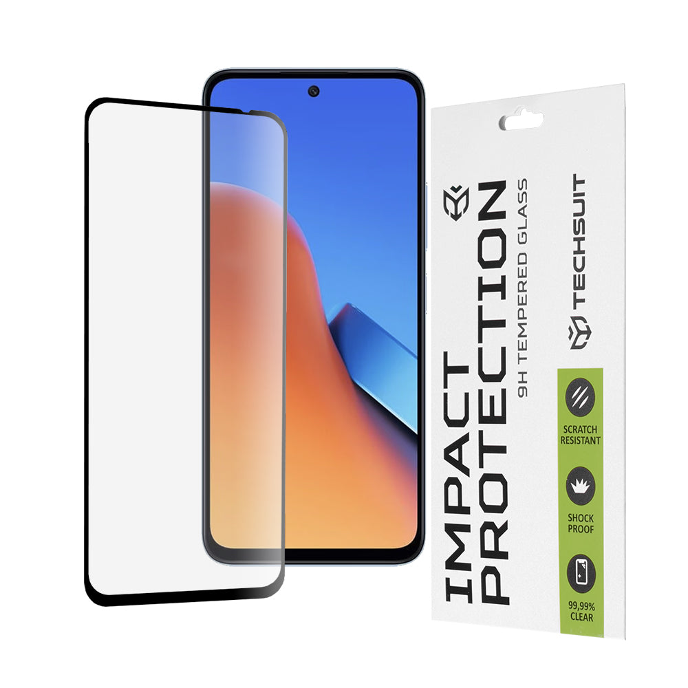 Película protetora de ecrã Techsuit para Xiaomi Poco M6 4G / Redmi 13 / 12 5G / 12, Vidro Temperado, Cola Total, 111D, Preta