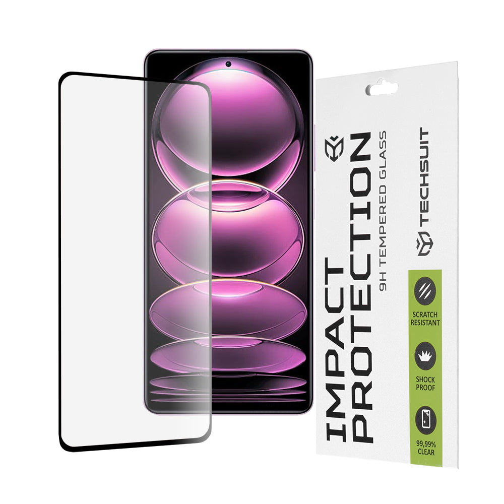 Película protetora de ecrã Techsuit para Xiaomi Poco X5 Pro / Redmi Note 12 Pro 5G / Note 12 Pro+, Vidro Temperado, Full Glue, 111D, Preta