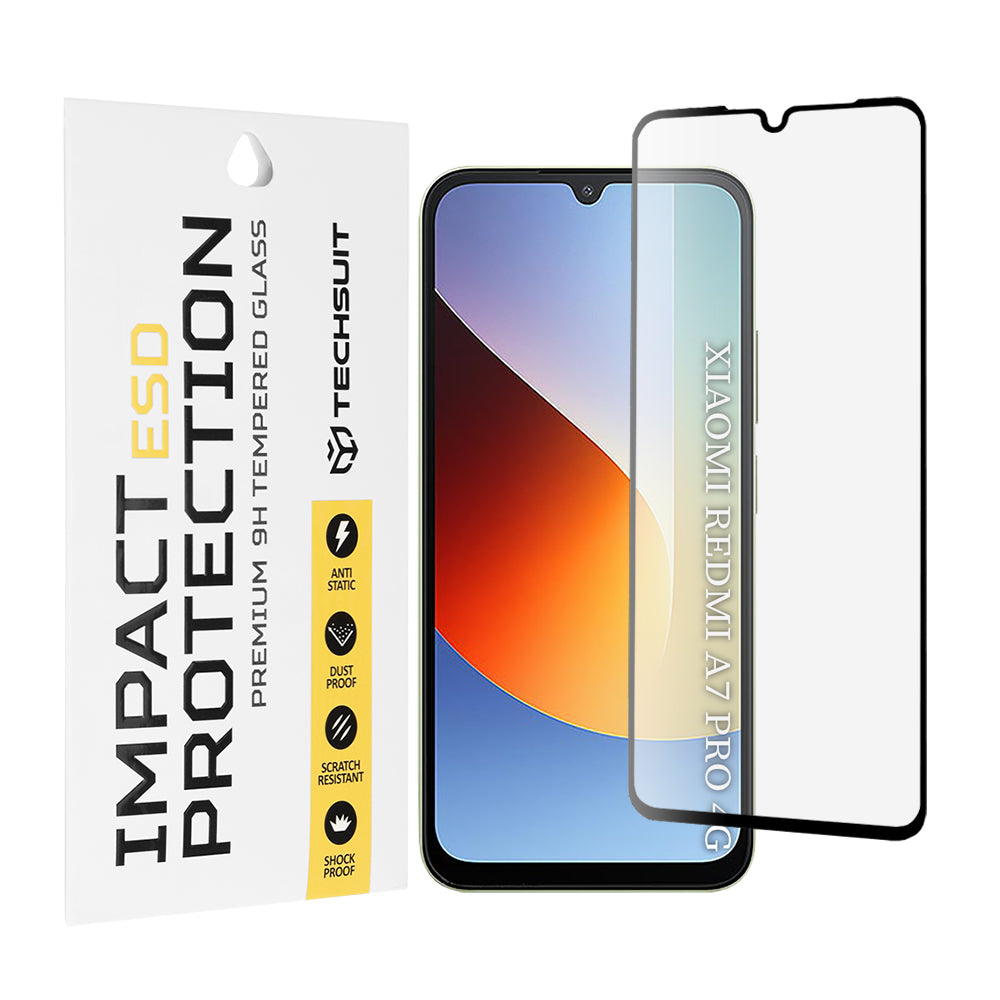 Película protetora de ecrã Techsuit para Xiaomi Redmi A7 Pro 4G, Vidro Temperado, Cola Total, Preta