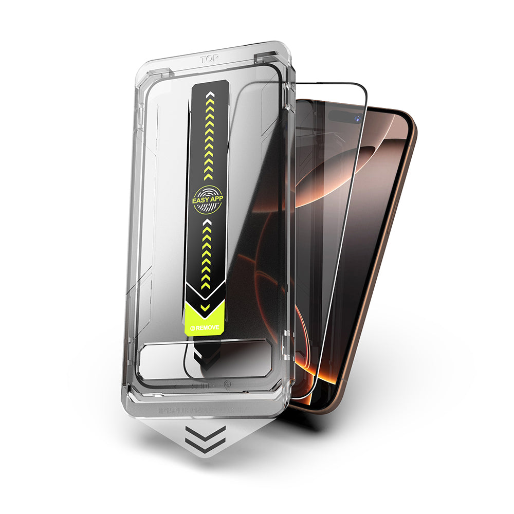 Película Protetora de Ecrã Techsuit TitanGlass para Apple iPhone 17 / 16 Pro, Vidro Temperado, Full Glue, Conjunto de 2 peças, Preta.