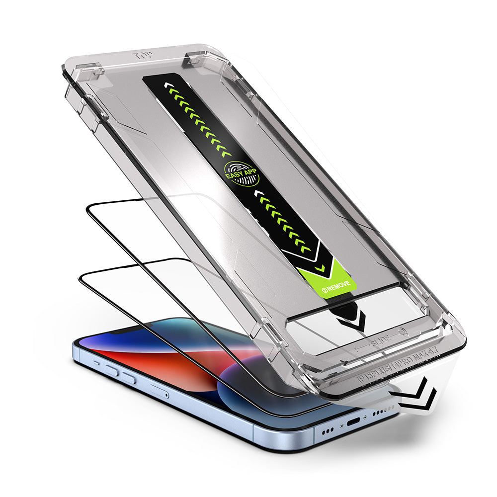 Película Protetora de Ecrã Techsuit TitanGlass para Apple iPhone 17 / 16 Pro, Vidro Temperado, Full Glue, Conjunto de 2 peças, Preta.