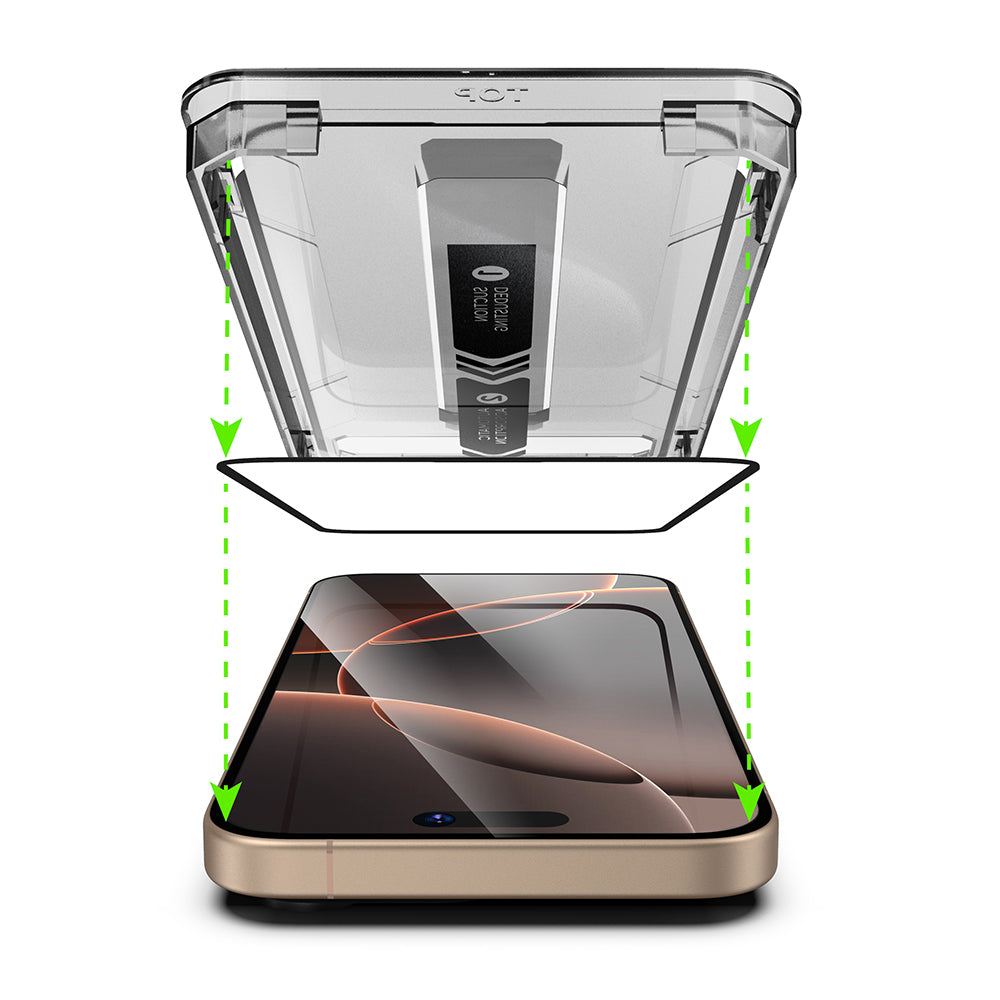 Película Protetora de Ecrã Techsuit TitanGlass para Apple iPhone 17 / 16 Pro, Vidro Temperado, Full Glue, Conjunto de 2 peças, Preta.