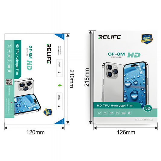 Película Hidrogel / TPU Relife GF-8M para Máquina de Laminação UV a Vácuo Sunshine C3 Mix Ultra, 120mm x 210mm, Conjunto de 50 peças