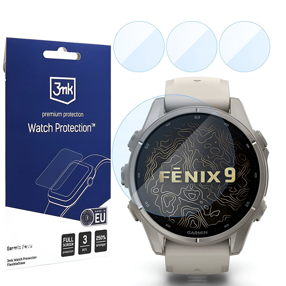 Película de Proteção 3MK FlexibleGlass para Garmin Fenix 9 43mm, Conjunto de 3 unidades, Vidro Flexível