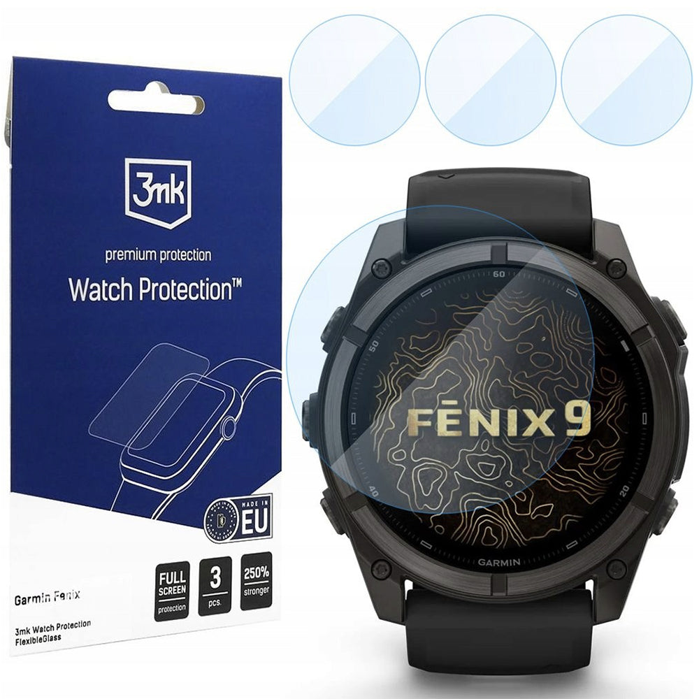 Película de Proteção 3MK FlexibleGlass para Garmin Fenix 9 51mm, Conjunto de 3 unidades, Vidro Flexível