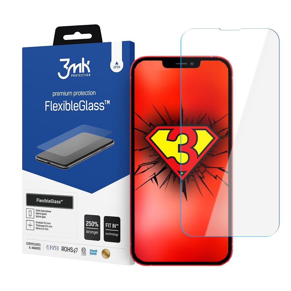 Película protetora de ecrã 3MK FlexibleGlass para Apple iPhone 17e / 16e / 14 / 13 Pro, Vidro Flexível, Cola Total