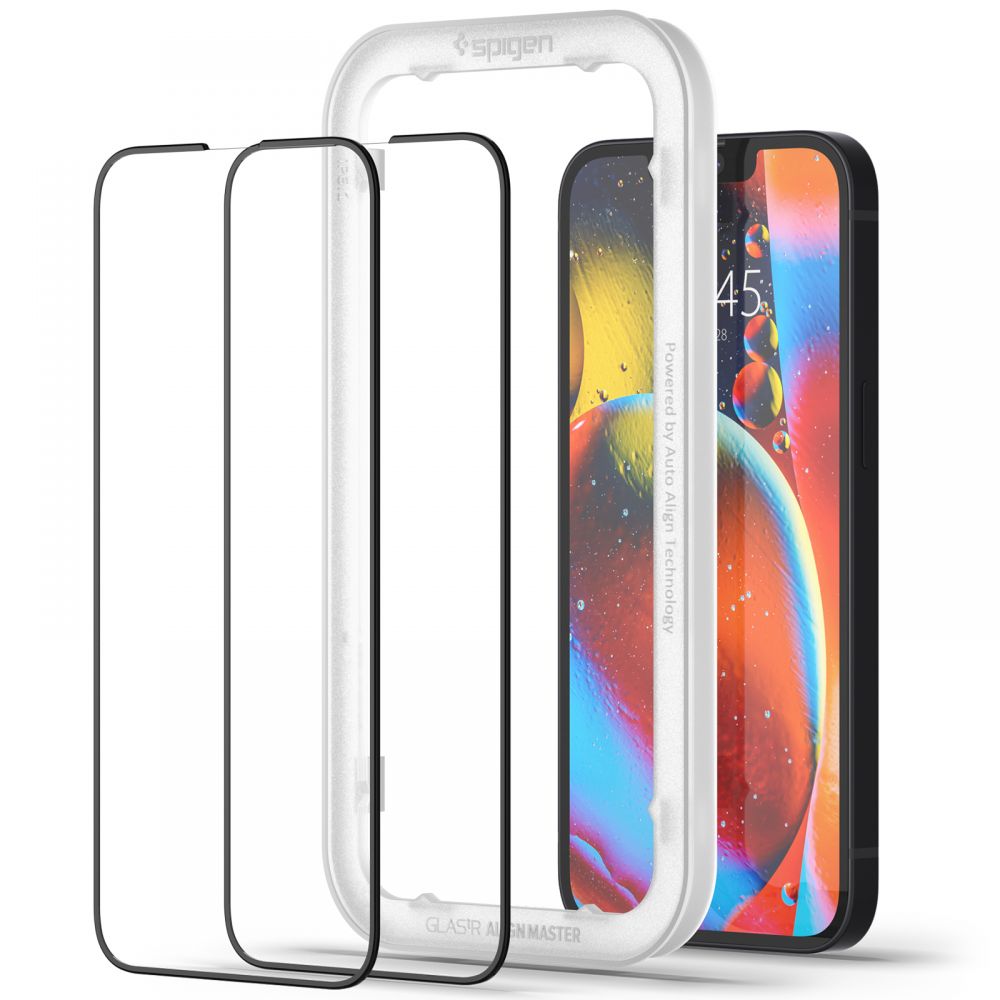 Película Protetora de Ecrã Spigen GlastR Align Master para Apple iPhone 17e / 16e / 14, Vidro Temperado, Colagem Total, Conjunto de 2 peças, Preta AGL03387