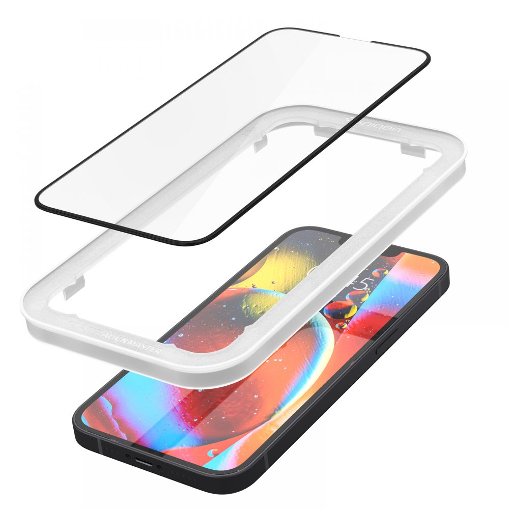 Película Protetora de Ecrã Spigen GlastR Align Master para Apple iPhone 17e / 16e / 14, Vidro Temperado, Colagem Total, Conjunto de 2 peças, Preta AGL03387