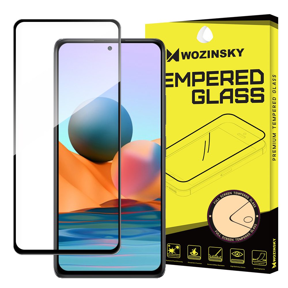 Película Protetora de Ecrã WZK para Xiaomi 12T / 12T Pro / Redmi Note 10 Pro, Vidro Temperado, Cola Total, Preta