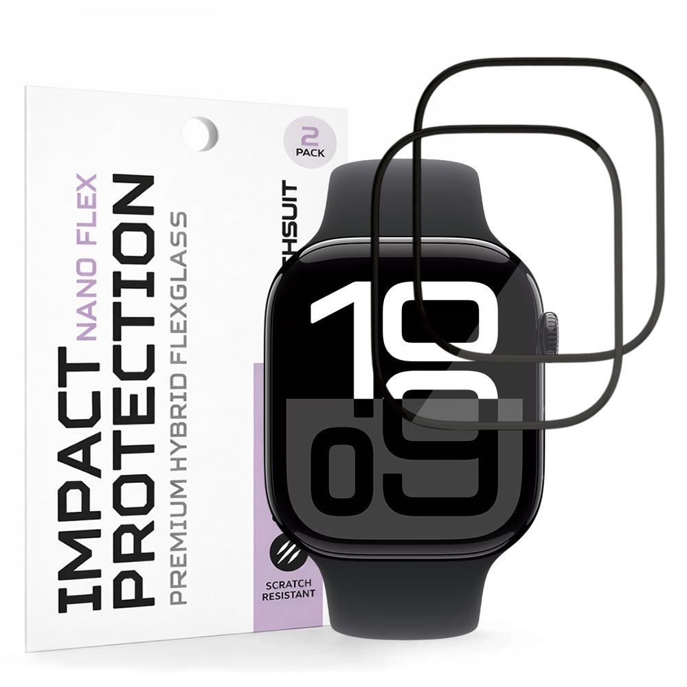 Película Protetora Techsuit Nano Flex para Apple Watch Series 10 / 11 46mm, Conjunto de 2 peças, Plástico, Preta