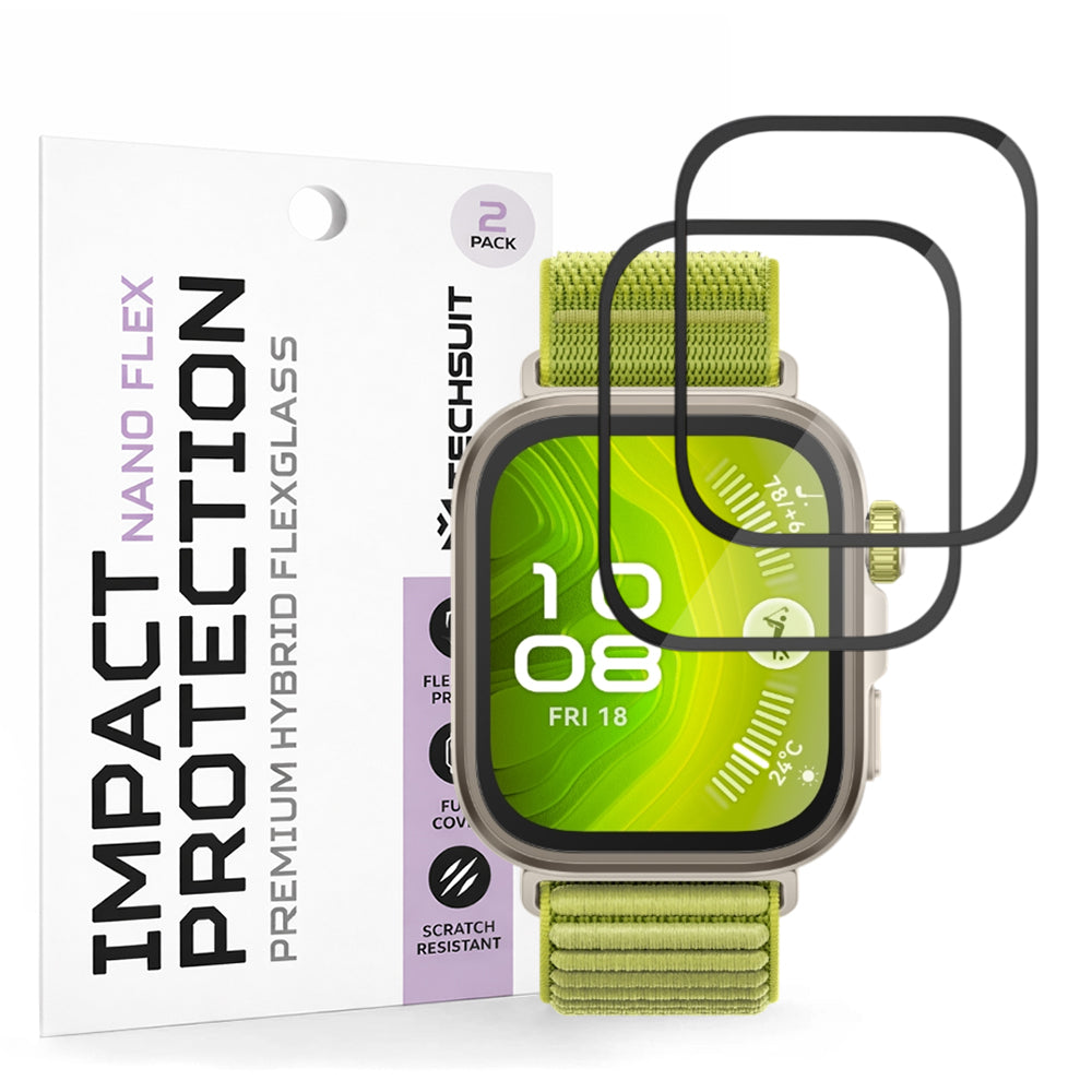 Película Protetora Techsuit Nano Flex para Huawei Watch Fit 4 Pro, Conjunto de 2 peças, Plástico, Preta