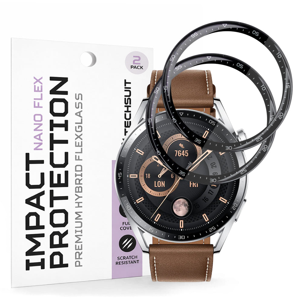 Película Protetora Techsuit Nano Flex para Huawei Watch GT 3 46mm, Conjunto de 2 peças, Plástico, Preta