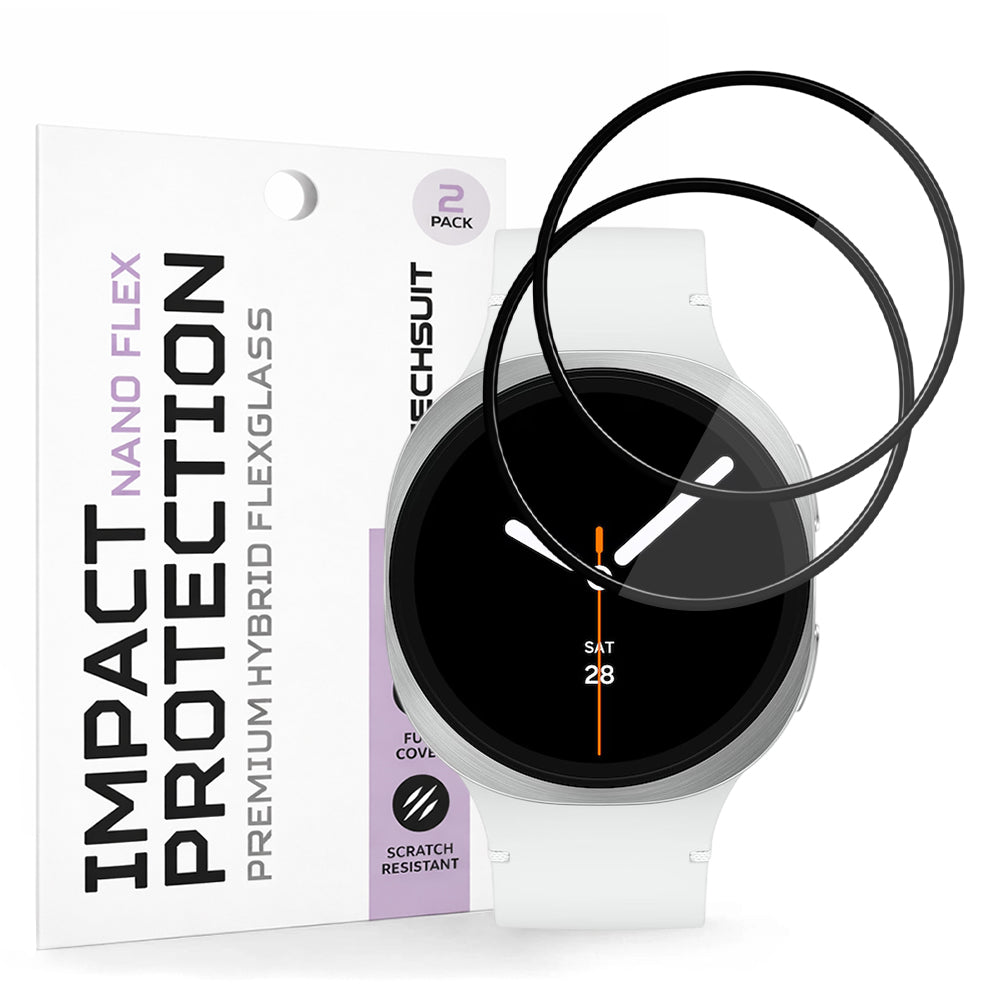 Película Protetora Techsuit Nano Flex para Samsung Galaxy Watch8 44mm, Conjunto de 2 peças, Plástico, Preta
