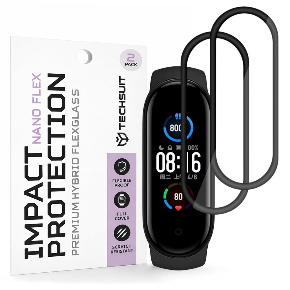 Película Protetora Techsuit Nano Flex para Xiaomi Smart Band 6 / 5, Conjunto de 2 peças, Plástico, Preta