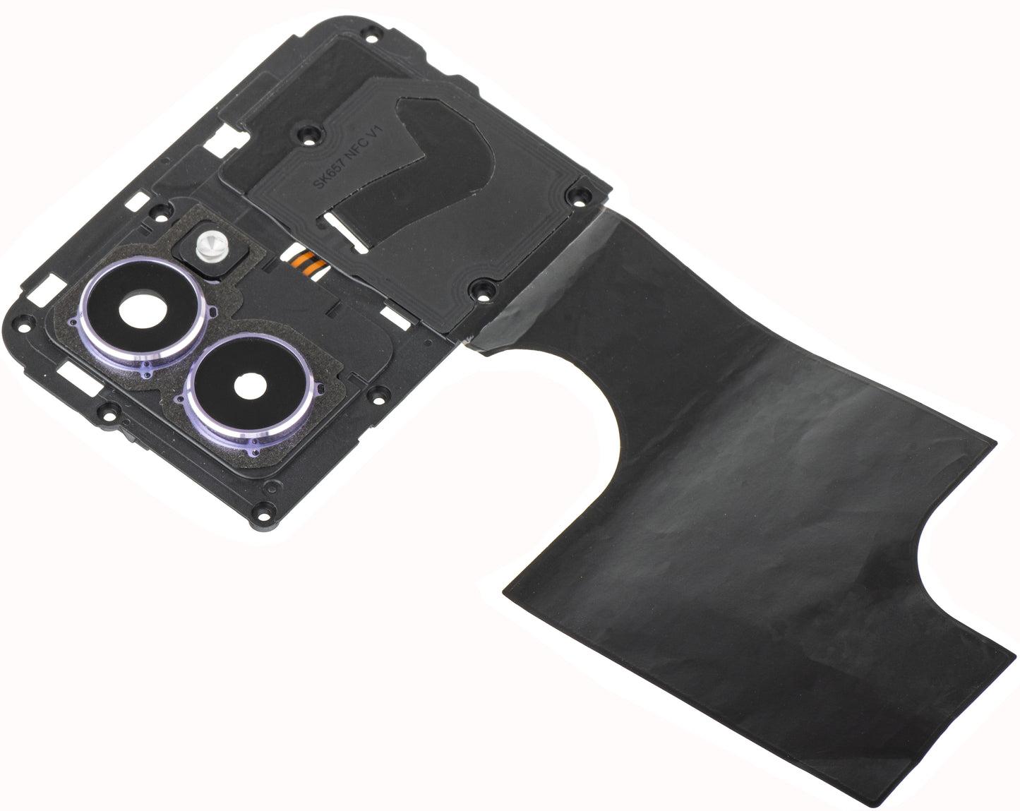 Vidro da Câmera Traseira - Flash - Moldura Interna - Antena NFC HMD Pulse Pro, com Moldura, Roxo (Twilight Purple), Service Pack 286954416