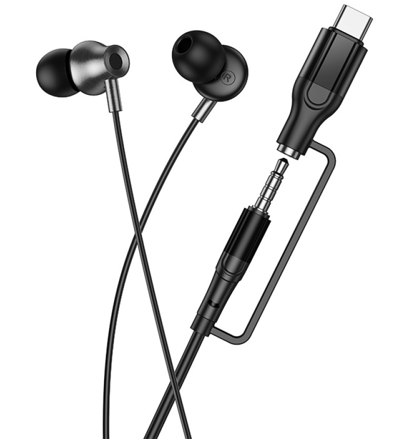 Handsfree 3.5mm / USB-C HOCO M119A, Preto