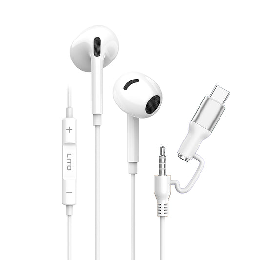 Handsfree 3.5mm / USB-C Lito LF03, Branco